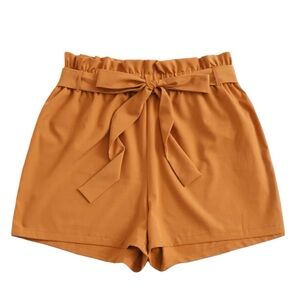 SHEIN Paperbag Waist Belted Shorts - Coral